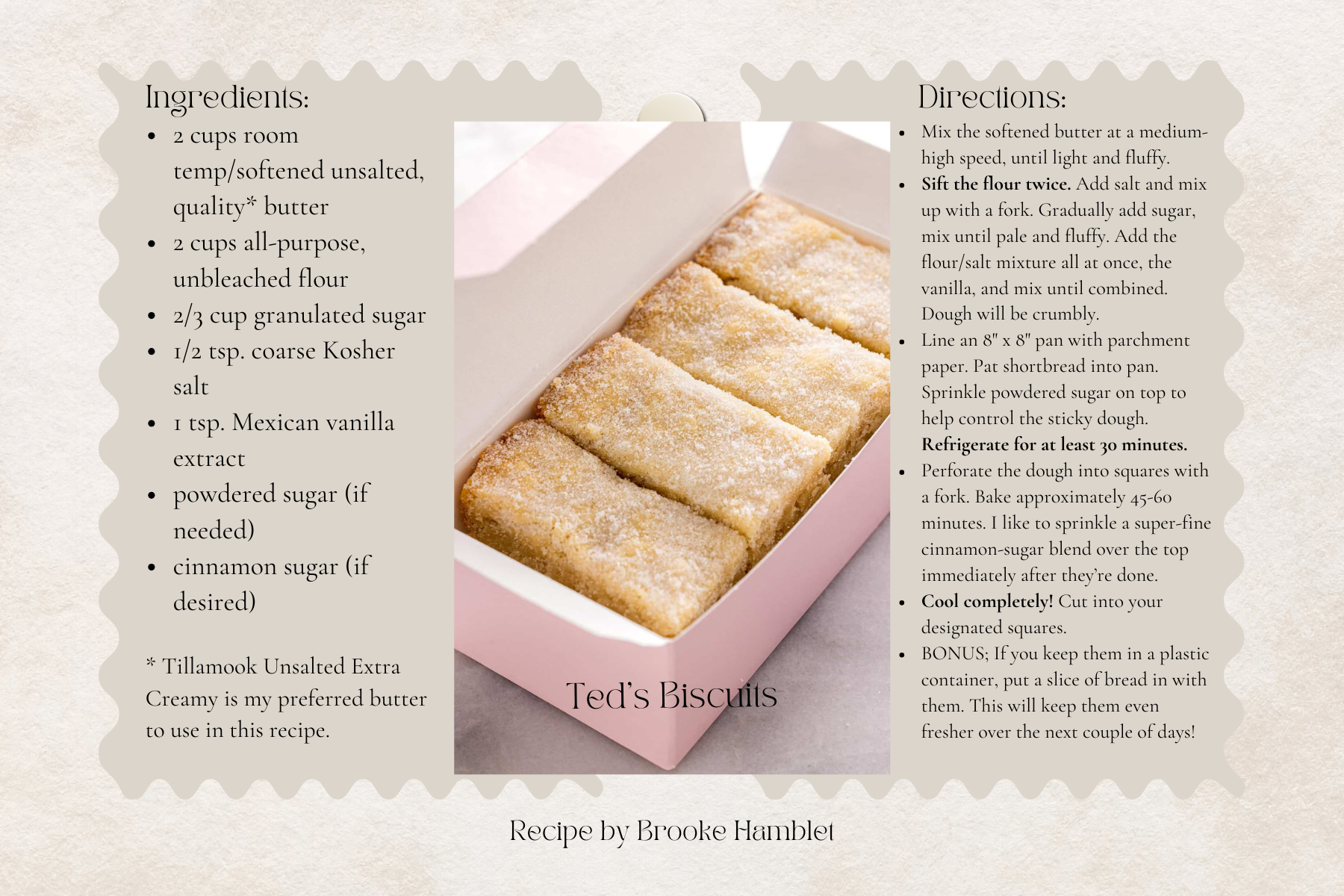 Ted's Biscuits Recipe Card